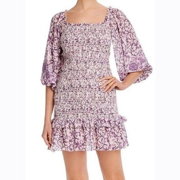 Saylor Anthropologie Wynnie Mini Dress Floral Printed Ruffle Smocked XS 282066 - Picture 1 of 6